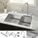  Forno 33" Drop-In/Undermount 40/60 Double Bowl Stainless Steel Sink with Waterfall Faucet H-XN30 IMAGE 1